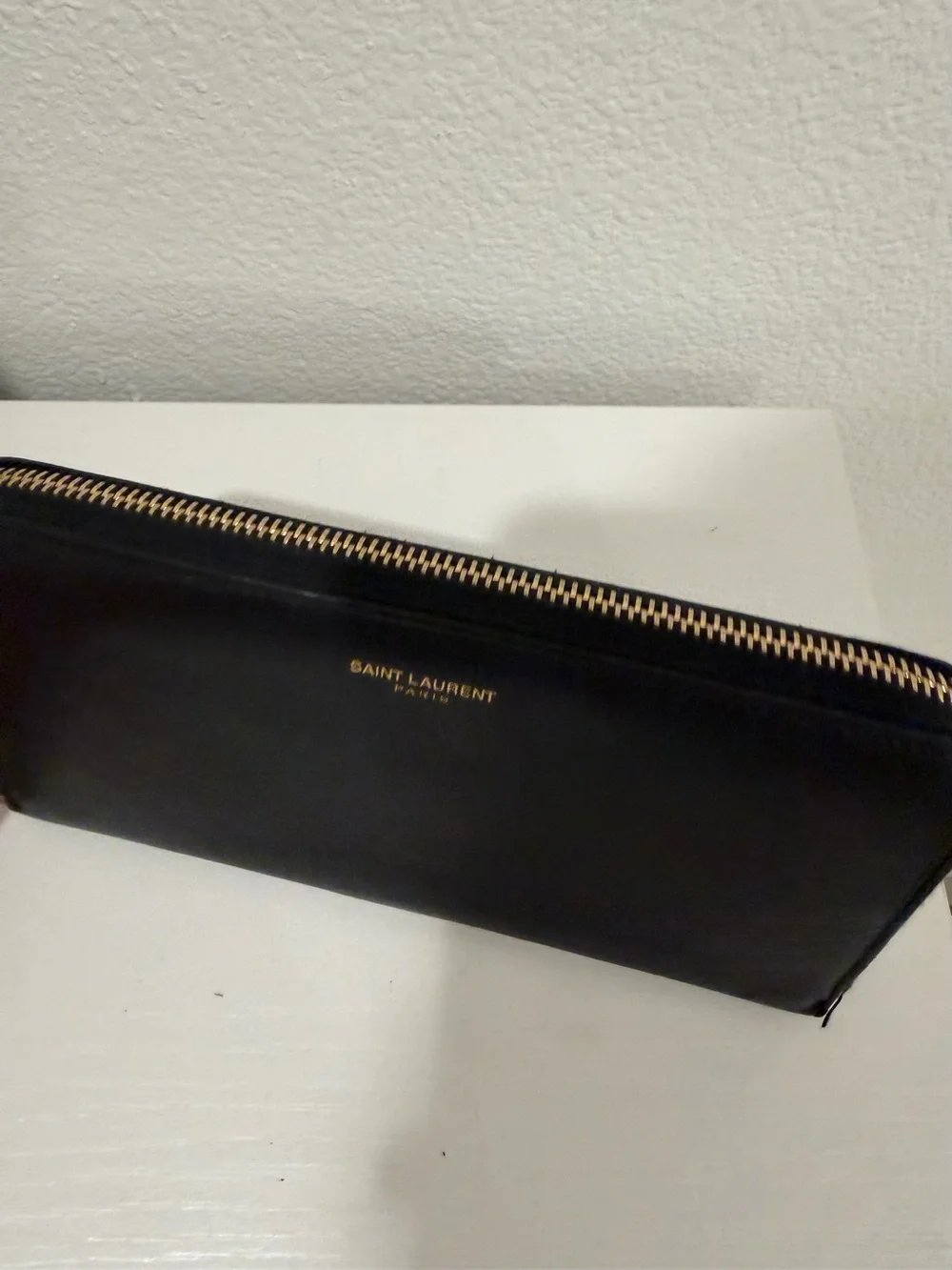 Saint Laurent Black Leather Zip-Around Wallet with Gold Hardware